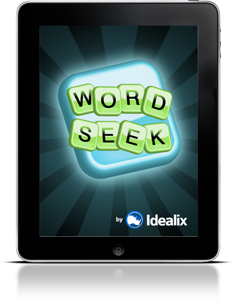A large iPad whose screenshot is the Word Seek home screen